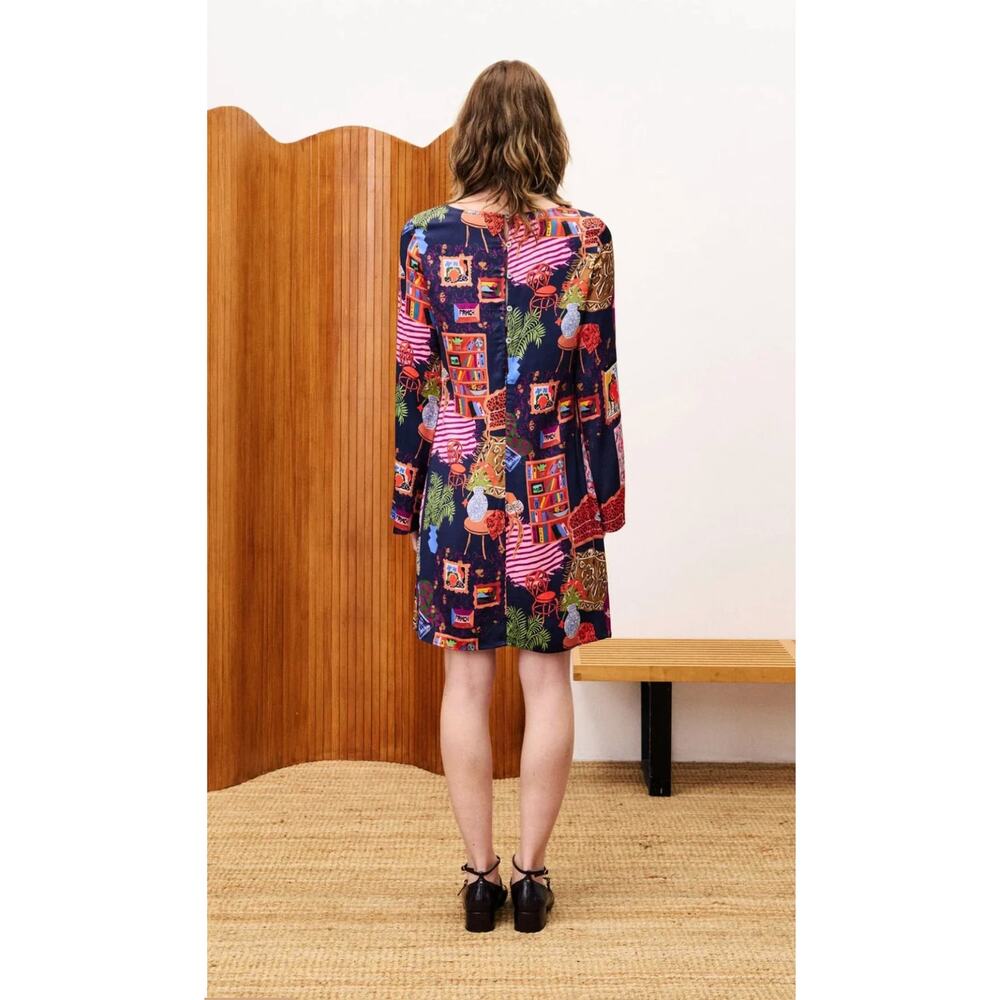 FRNCH Paris Womens L Multicolor Ayurveda Long Sleeve Boho Midi Dress NEW - Picture 2 of 8
